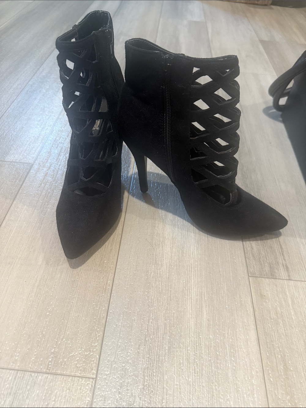 Women's Black Cutout Suede High Heel Ankle Boots